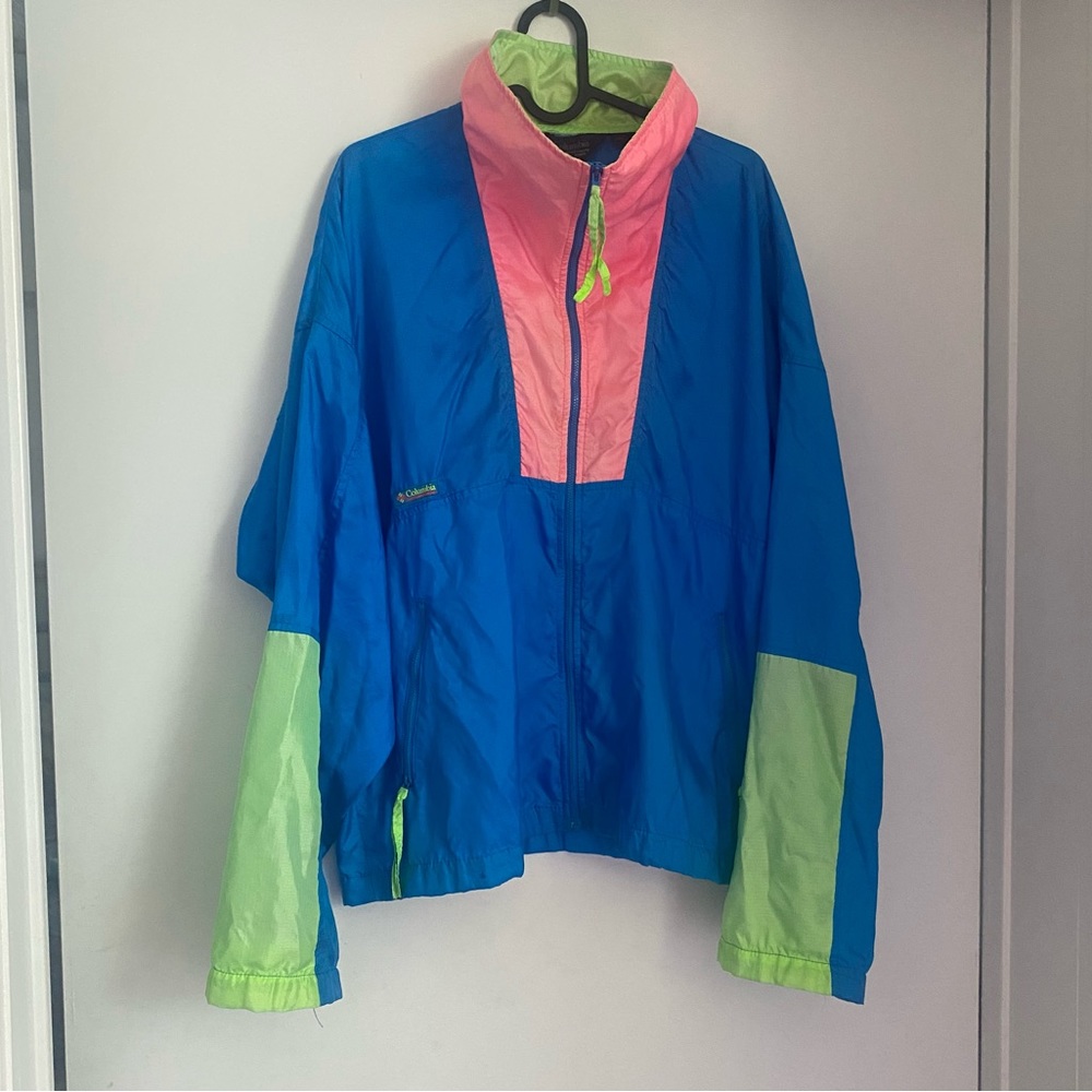 Columbia vintage lightweight radial sleeve jacket. Blue pink green size M - Picture 11 of 15